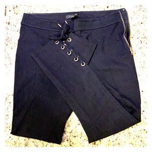 Leggings: ankle length with ties down calf